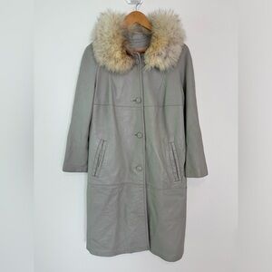 Peter Caruso silver fox gray leather coat collared single breasted | 12